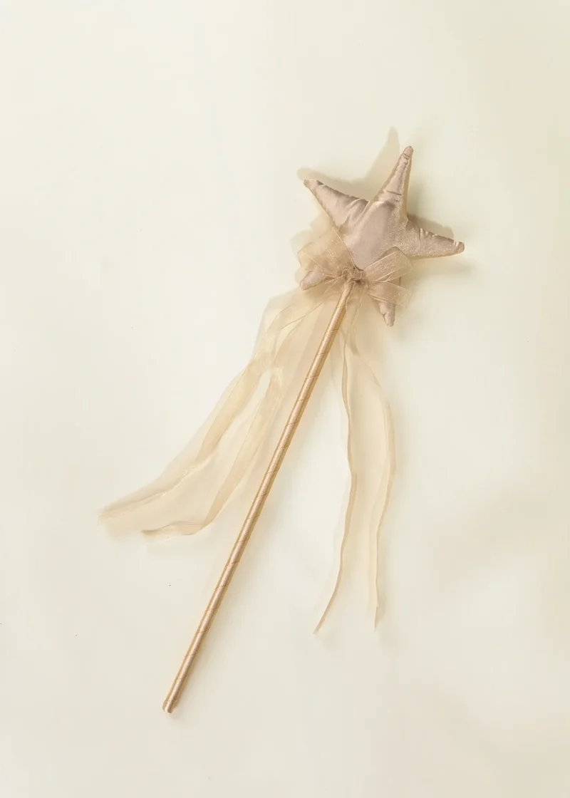 Role Play Dress-Up Light Gold Star Wand with Ribbon