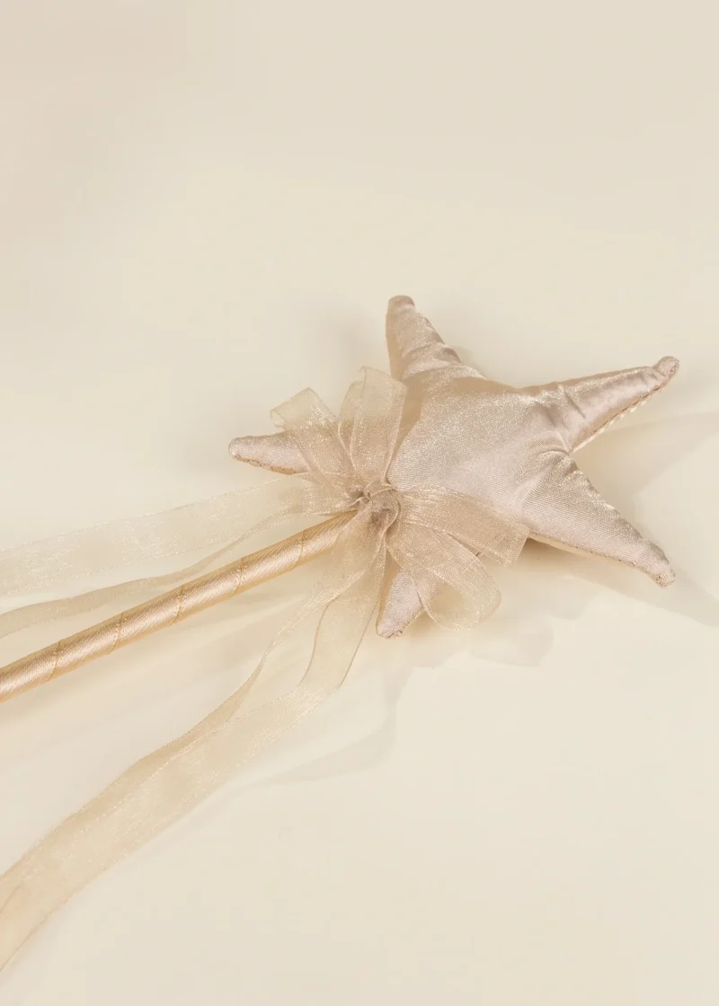 Role Play Dress-Up Light Gold Star Wand with Ribbon