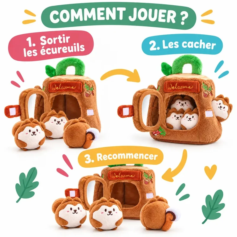 Jouet Sensoriel Bébé Montessori - Cabane & Famille d'Écureuils