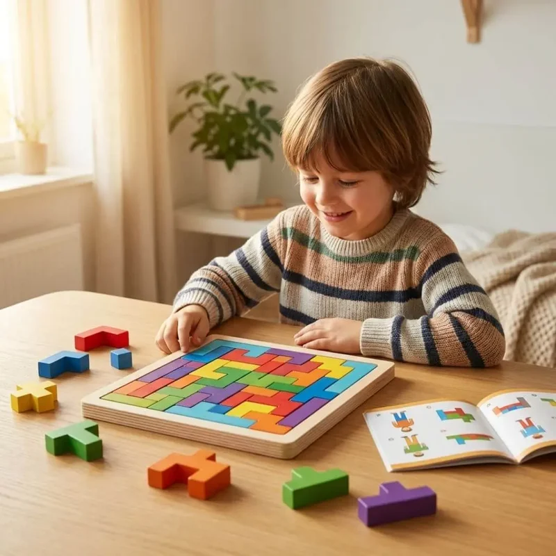 Jeu Bois Tetris Montessori – 40 Pièces Colorées | Dès 3 ans