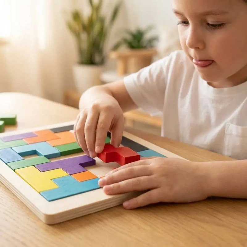 Jeu Bois Tetris Montessori – 40 Pièces Colorées | Dès 3 ans