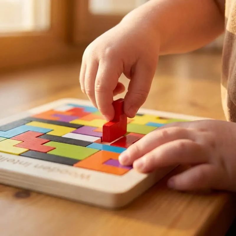 Jeu Bois Tetris Montessori – 40 Pièces Colorées | Dès 3 ans