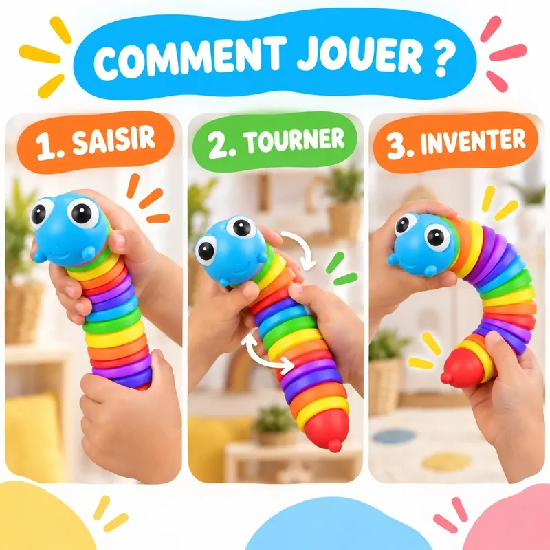 Chenille Sensorielle Arc-en-Ciel - Jouet Anti-Stress Articulé pour Enfant