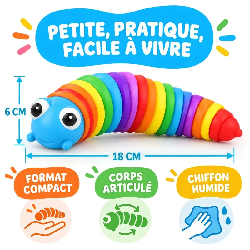 Chenille Sensorielle Arc-en-Ciel - Jouet Anti-Stress Articulé pour Enfant