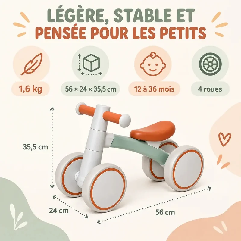 Draisienne Bébé 4 Roues Montessori