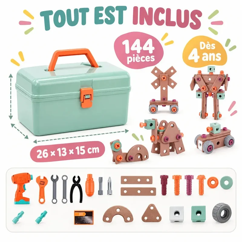 Mallette de Construction STEM Enfant - 80 à 144 Pièces