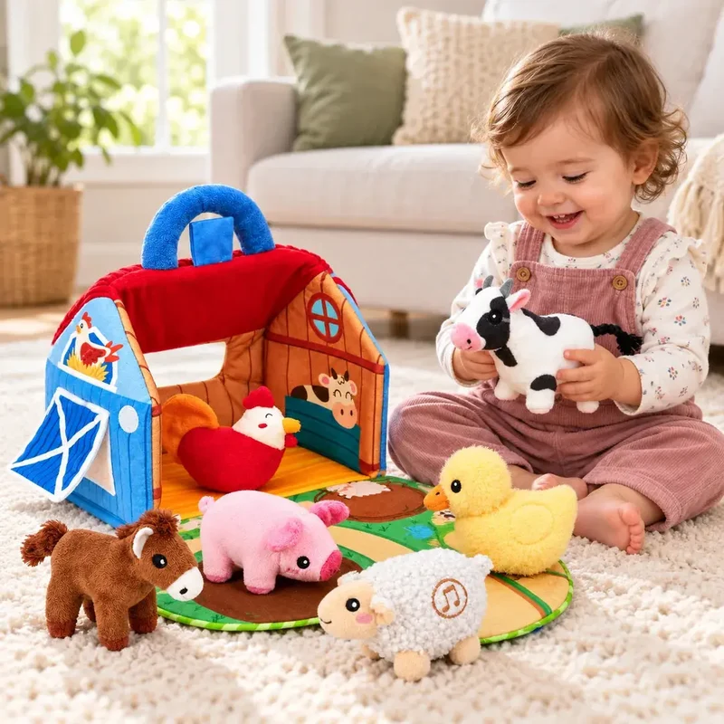 Ferme Sensorielle en Peluche avec Animaux Sonores - Dès 6 Mois