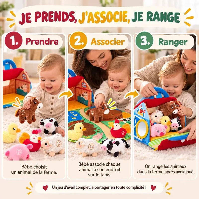Ferme Sensorielle en Peluche avec Animaux Sonores - Dès 6 Mois