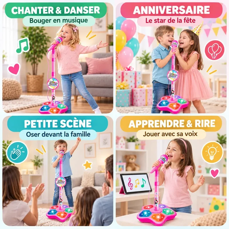 Micro Karaoké Enfant Lumineux – Pied Réglable