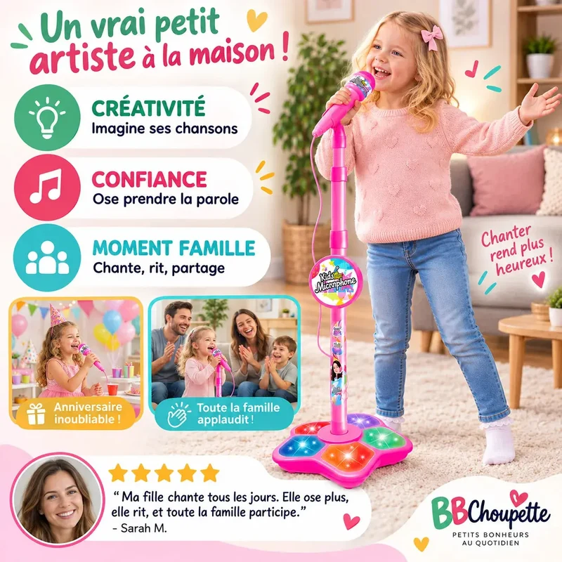 Micro Karaoké Enfant Lumineux – Pied Réglable