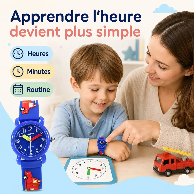 Montre Pompier Enfant - Bracelet 3D & Apprendre l'Heure