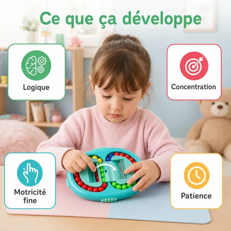Casse-Tête de Poche à Billes 4 Couleurs – Jeu de Logique Double Face pour Enfant