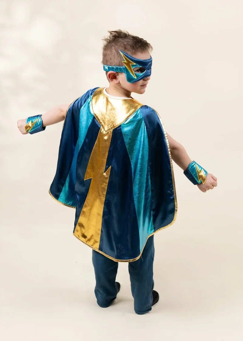 Deep Blue Superhero Cape & Mask Play Costume