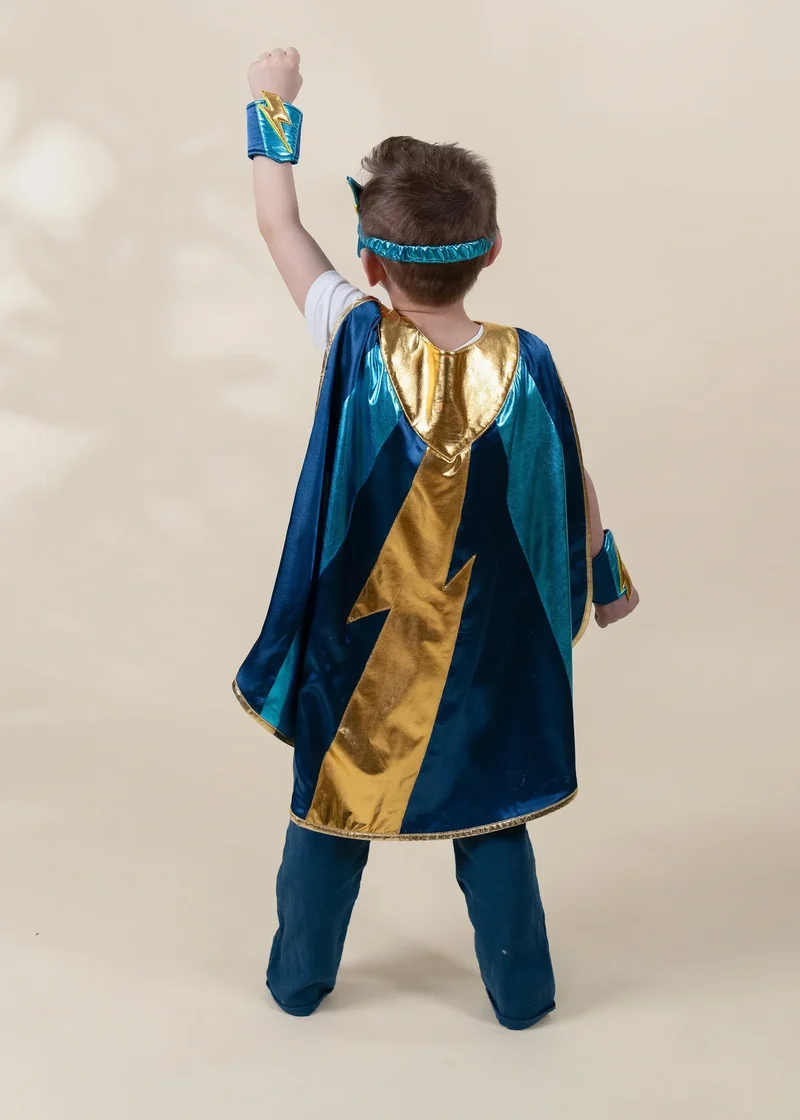 Deep Blue Superhero Cape & Mask Play Costume