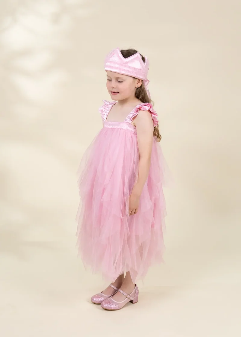 Pink Ruffle Princess Dress with Crown Play