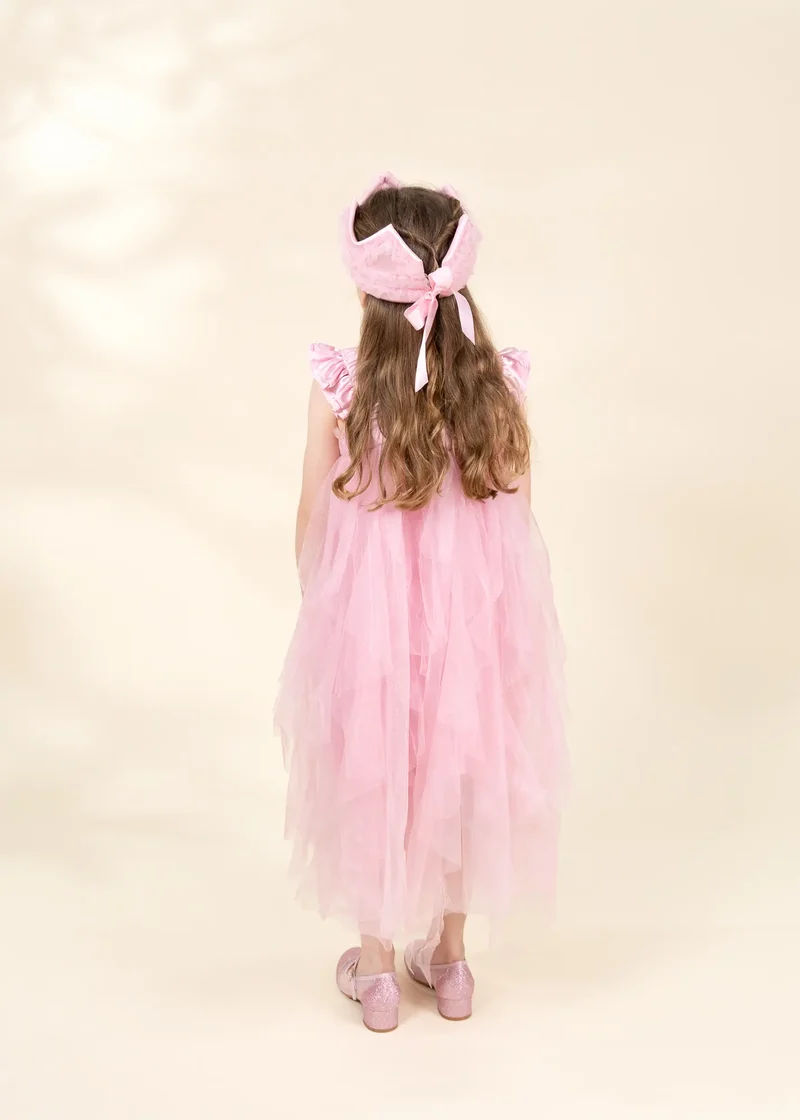 Pink Ruffle Princess Dress with Crown Play