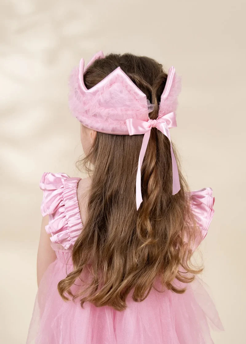 Pink Ruffle Princess Dress with Crown Play