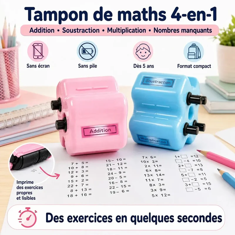 Tampon de Calcul Mental Enfant 4-en-1 – Dès 5 Ans