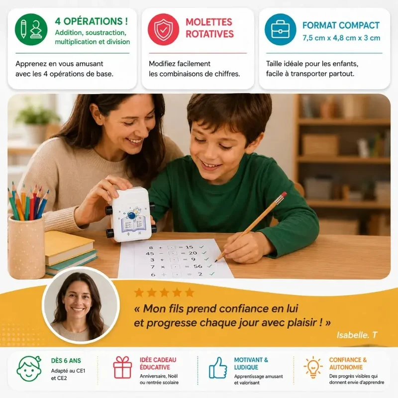 Table de Multiplication CE1 – Tampon Rotatif 4 Opérations – Dès 6 Ans