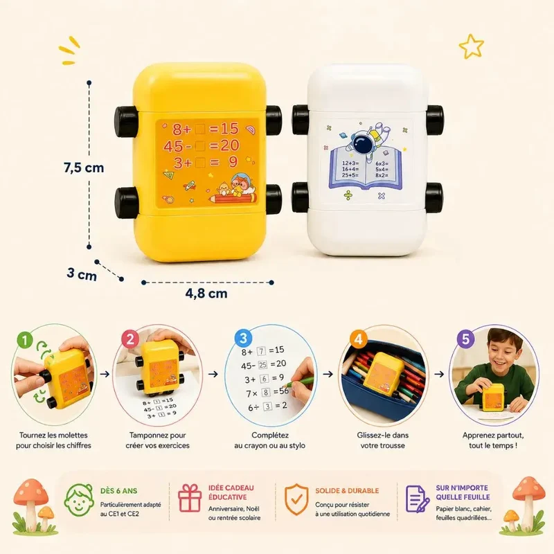 Table de Multiplication CE1 – Tampon Rotatif 4 Opérations – Dès 6 Ans