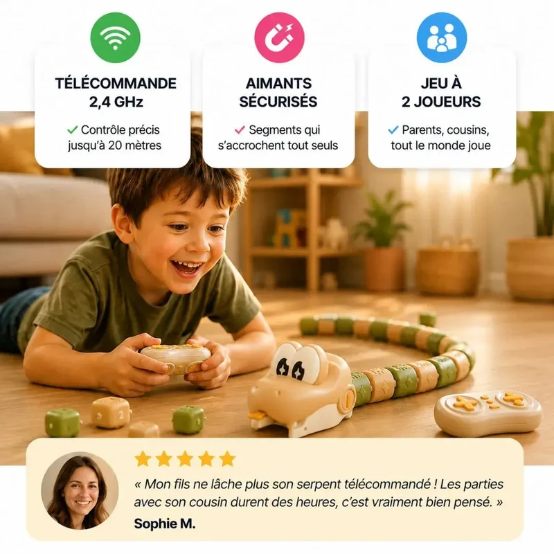 Serpent Télécommandé RC Magnétique – Jeu Enfant Dès 3 Ans