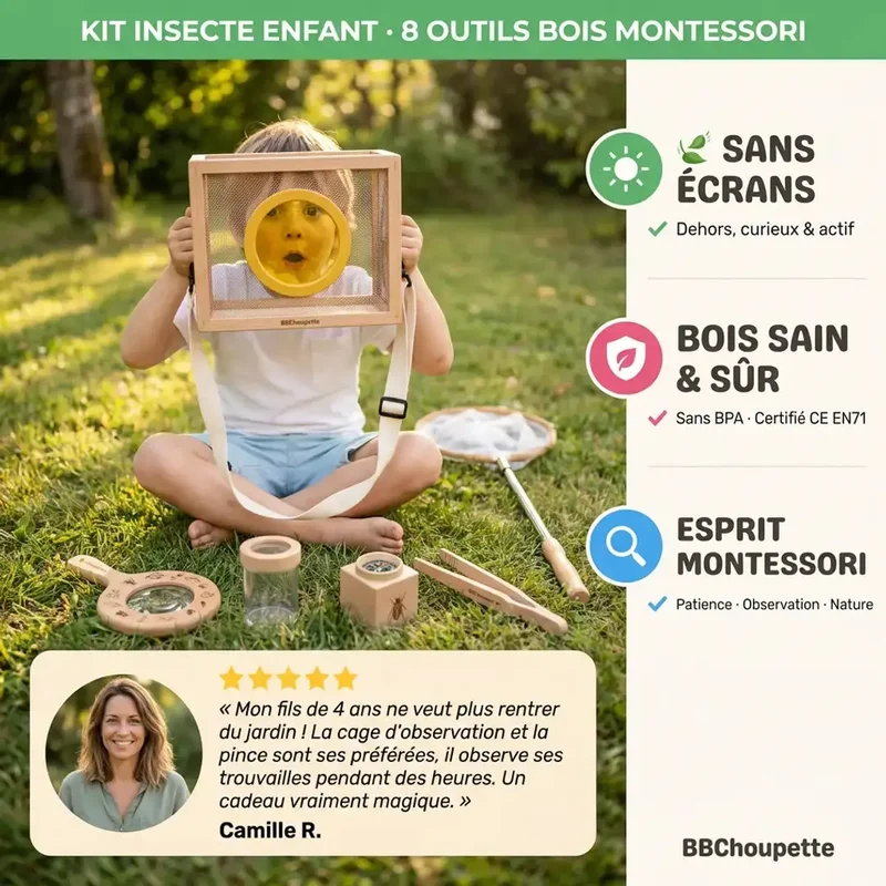 Kit Insectes Enfant en Bois – 8 Outils Montessori Nature
