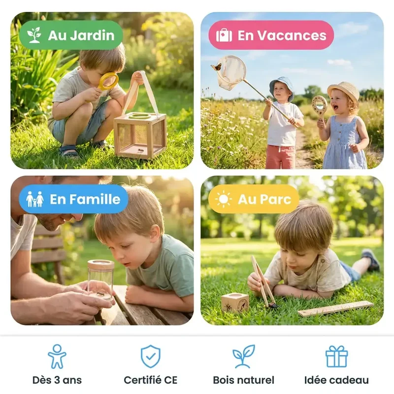 Kit Insectes Enfant en Bois – 8 Outils Montessori Nature