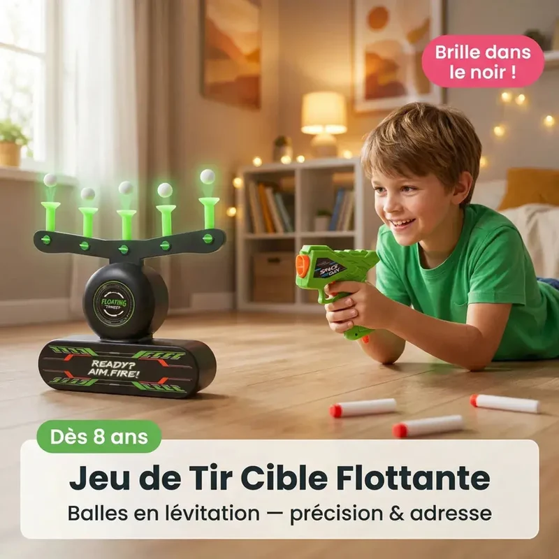 Jeu de Tir Enfant Cible Flottante – Balles en Lévitation Néon