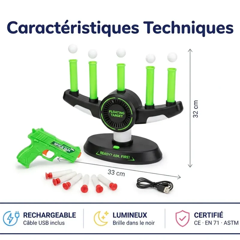 Jeu de Tir Enfant Cible Flottante – Balles en Lévitation Néon