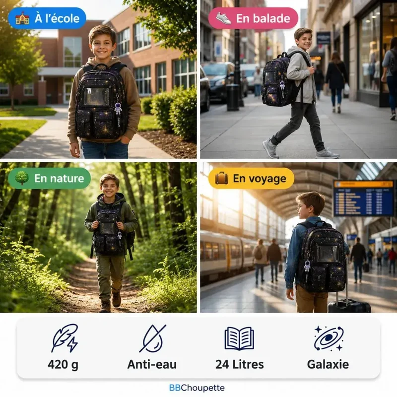 Cartable Garçon Galaxie Ultra-Léger 24L – Sac à Dos École Primaire