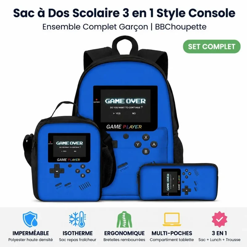 Sac à Dos Scolaire 3 en 1 Style Console Gamer