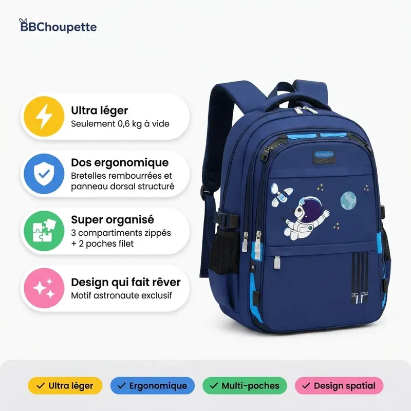 Sac à dos école garçon astronaute – Voyage & primaire 7-13 ans