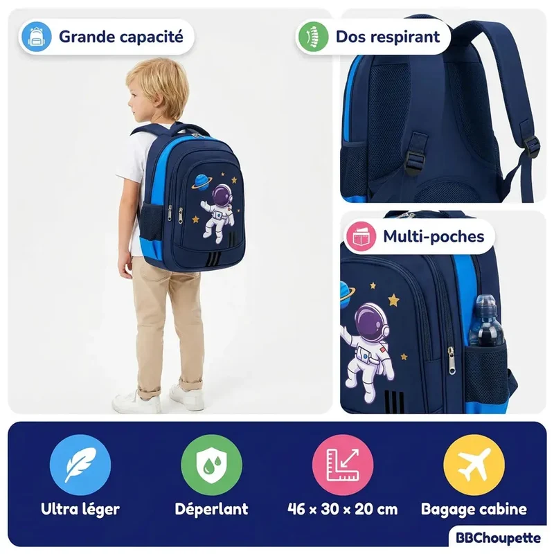 Sac à dos école garçon astronaute – Voyage & primaire 7-13 ans