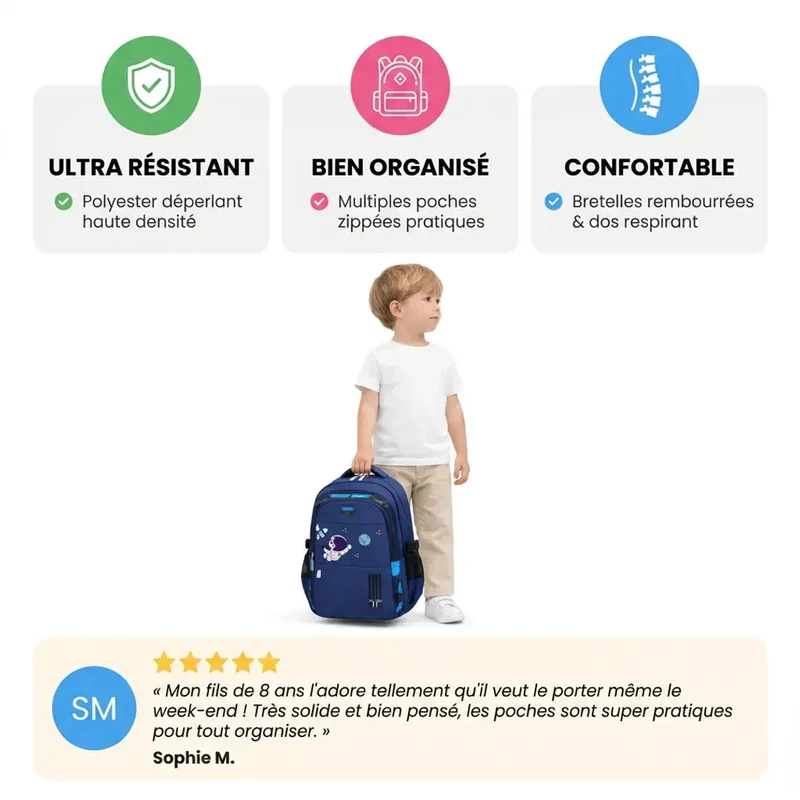 Sac à dos école garçon astronaute – Voyage & primaire 7-13 ans