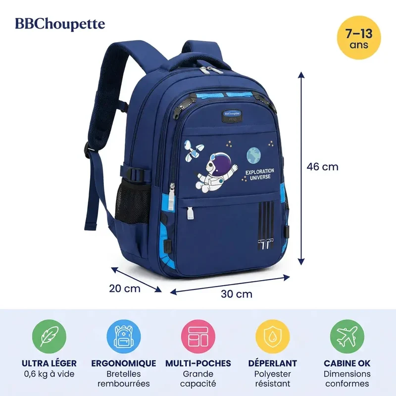 Sac à dos école garçon astronaute – Voyage & primaire 7-13 ans