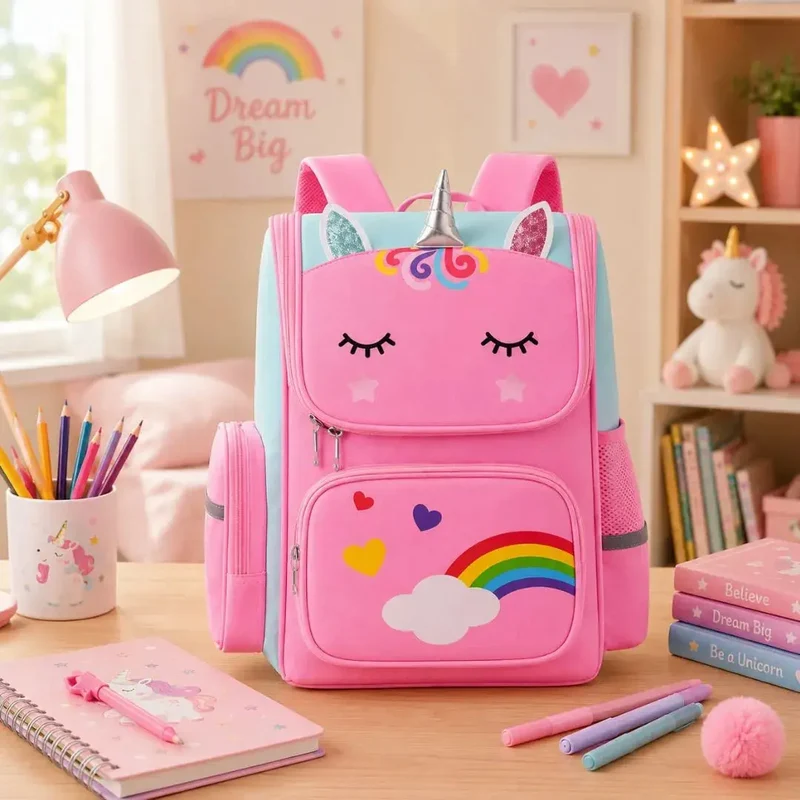 Cartable Licorne Fille Primaire – Sac à Dos Arc-en-Ciel Imperméable