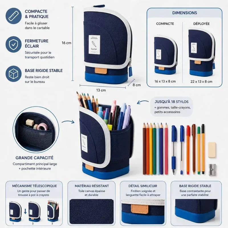 Trousse Pop Up – Convertible Pot à Crayons 2-en-1