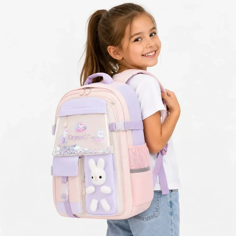 Sac à Dos Scolaire Fille Kawaii – Peluche Lapin