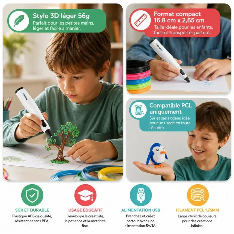 Stylo Impression 3D dès 8 ans – Basse Température Sécurisé Enfant