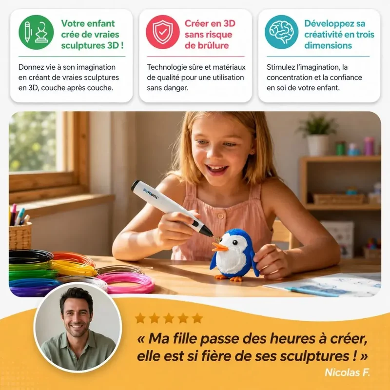 Stylo Impression 3D dès 8 ans – Basse Température Sécurisé Enfant