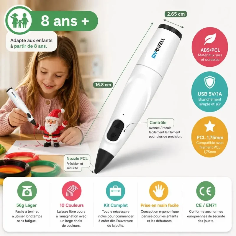 Stylo Impression 3D dès 8 ans – Basse Température Sécurisé Enfant