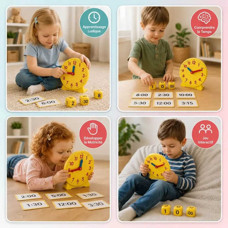 Horloge Éducative Enfant – Kit Montessori – Cartes Puzzle – Dès 3 Ans