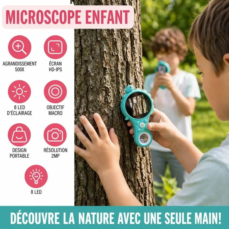 Microscope Portable Enfant – Écran HD – Zoom x500 – Dès 6 Ans