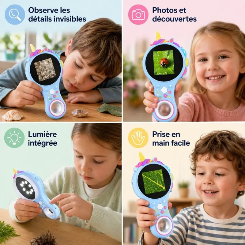 Microscope Portable Enfant – Écran HD – Zoom x500 – Dès 6 Ans