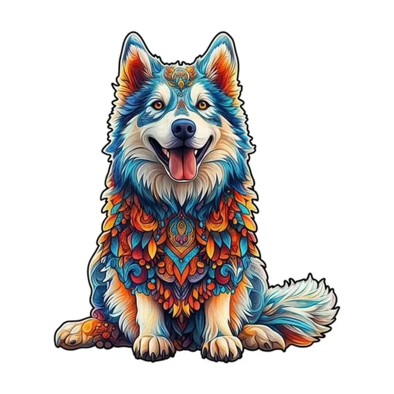 Puzzle Bois Chien Husky Coloré