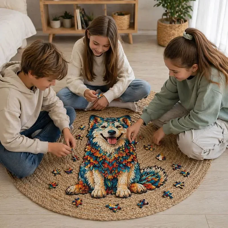 Puzzle Bois Chien Husky Coloré