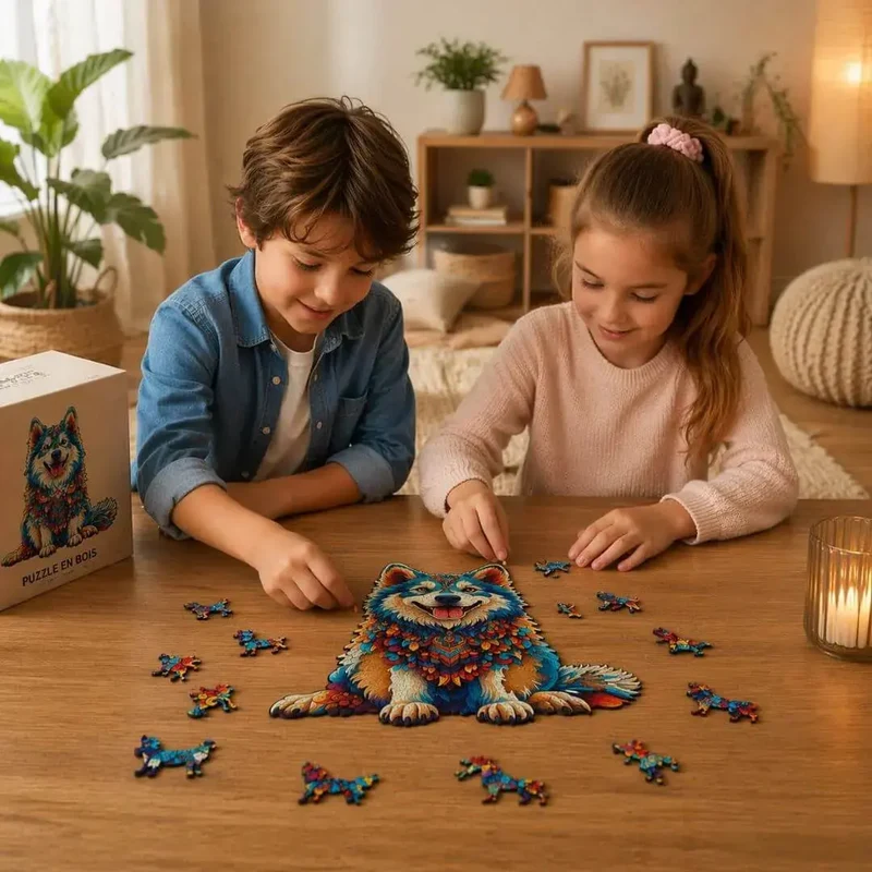 Puzzle Bois Chien Husky Coloré