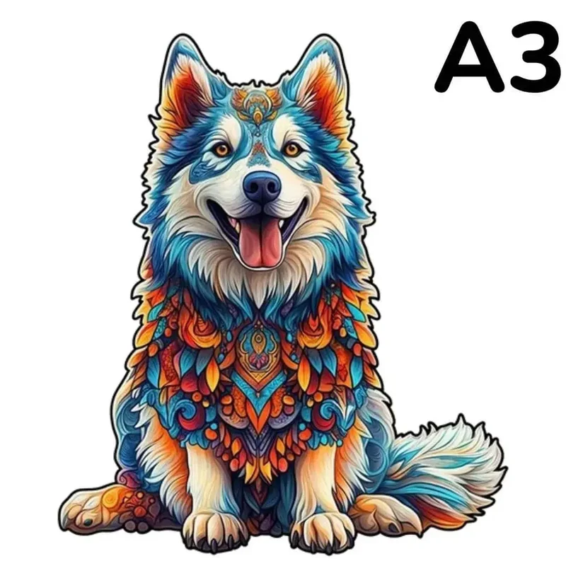 Puzzle Bois Chien Husky Coloré