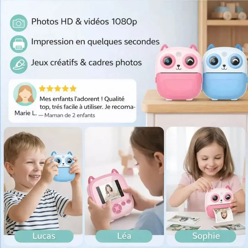 Appareil Photo Enfant Instantané – 48MP – Impression Thermique