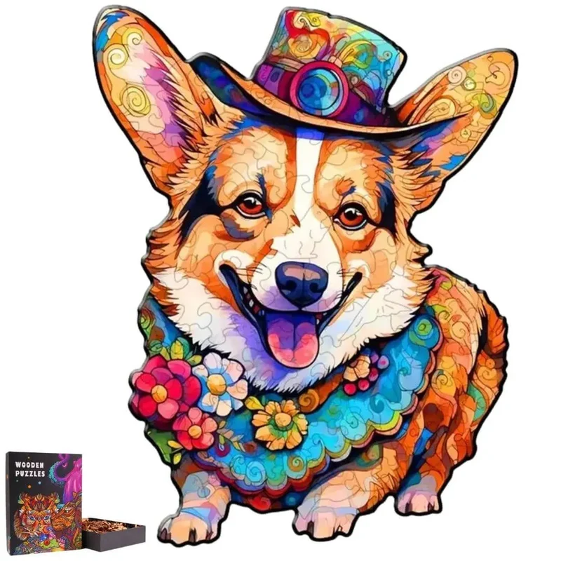 Puzzle Bois Chien Corgi Coloré
